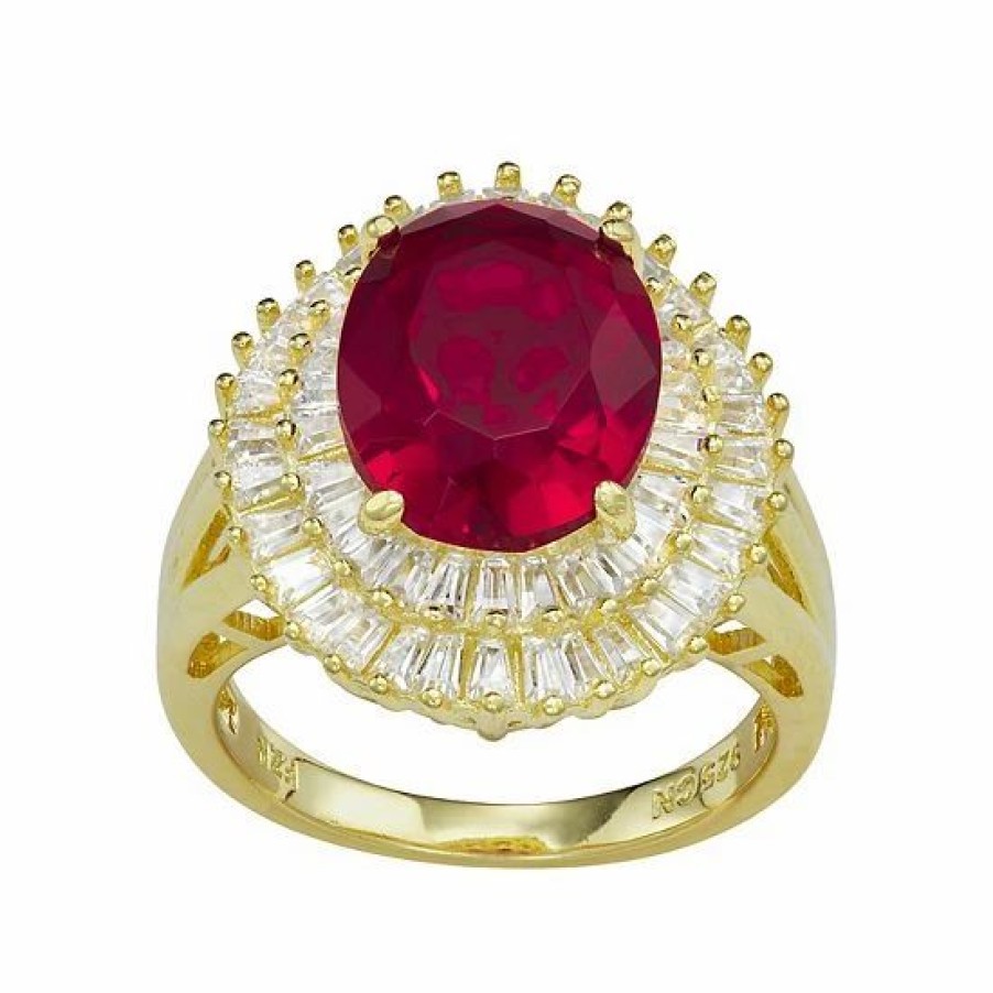 * Designs By Gioelli 14K Gold Plated Silver Simulated Garnet Oval Halo Ring | Jewelry