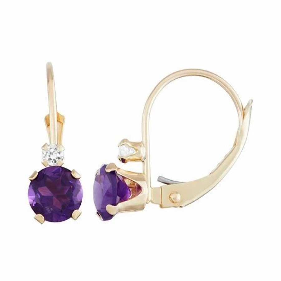 * Designs By Gioelli 10K Gold Round-Cut Amethyst & White Zircon Leverback Earrings | Jewelry