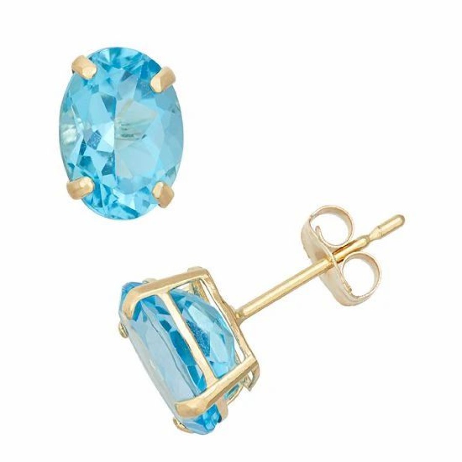 * Designs By Gioelli Swiss Blue Topaz 10K Gold Oval Stud Earrings | Jewelry