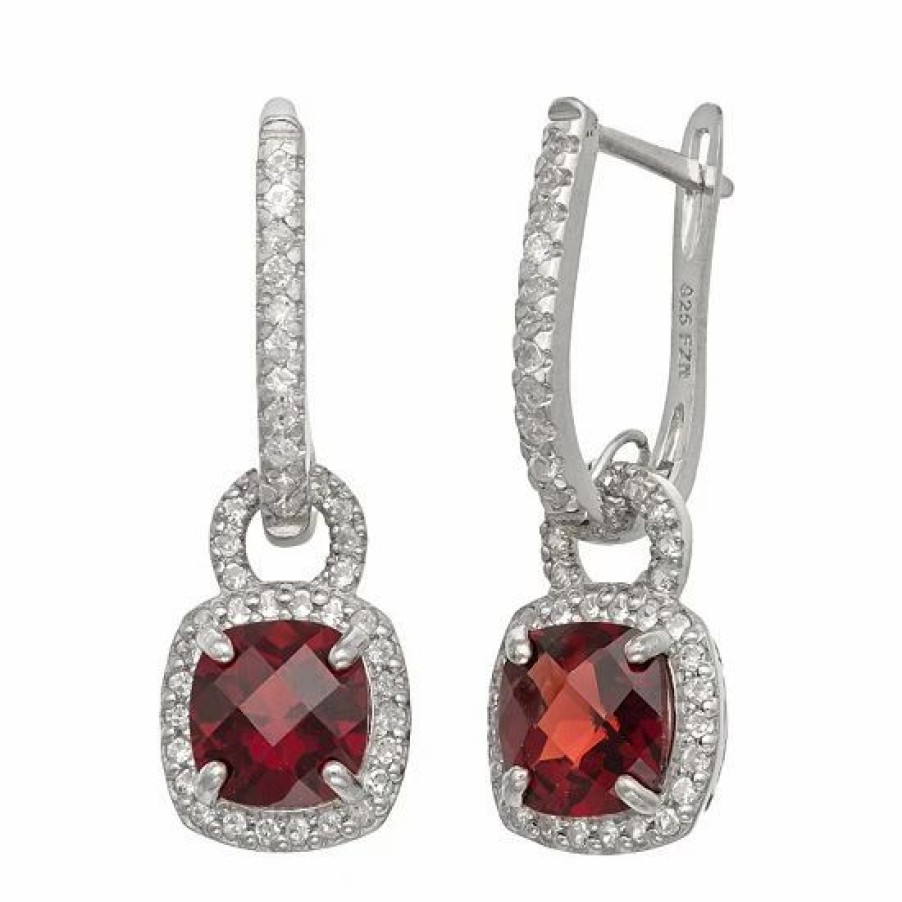 * Designs By Gioelli Sterling Silver Garnet And Lab-Created White Sapphire Square Halo Drop Earrings | Jewelry