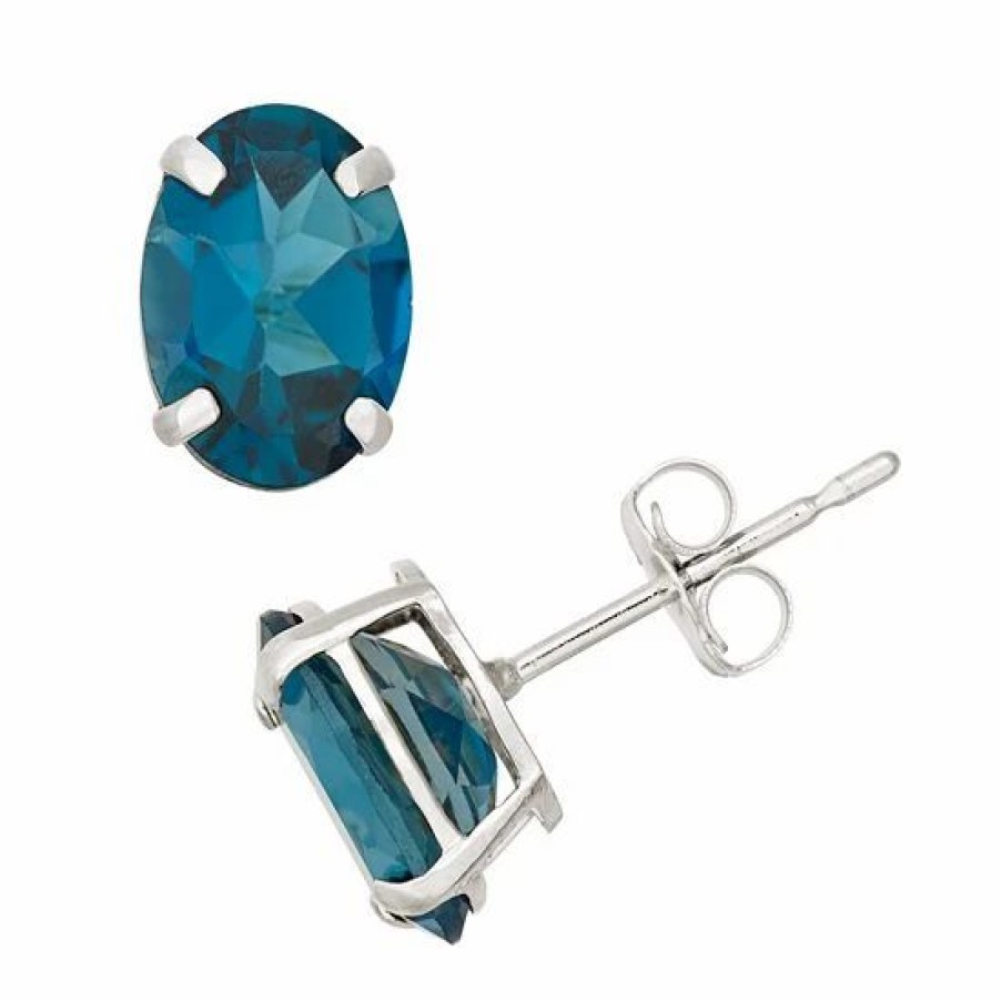 * Designs By Gioelli London Blue Topaz 10K White Gold Oval Stud Earrings | Jewelry