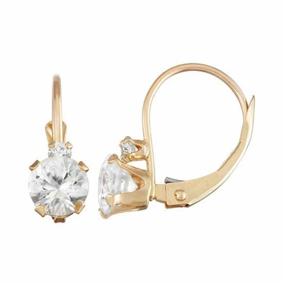 * Designs By Gioelli 10K Gold Round-Cut Lab-Created White Sapphire & White Zircon Leverback Earrings | Jewelry