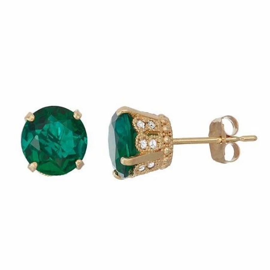 * Designs By Gioelli 10K Gold Lab-Created Emerald & Diamond Stud Earrings | Jewelry