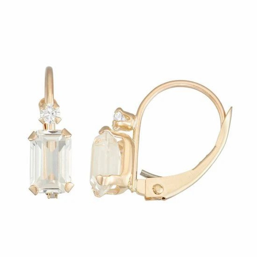 * Designs By Gioelli 10K Gold Emerald-Cut Lab-Created White Sapphire & White Zircon Leverback Earrings | Jewelry