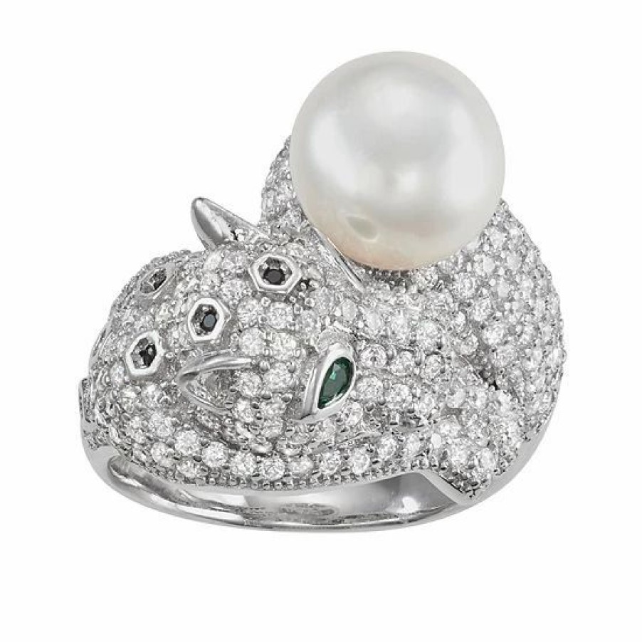 * Designs By Gioelli Sterling Silver Freshwater Cultured Pearl & Cubic Zirconia Panther Ring | Jewelry