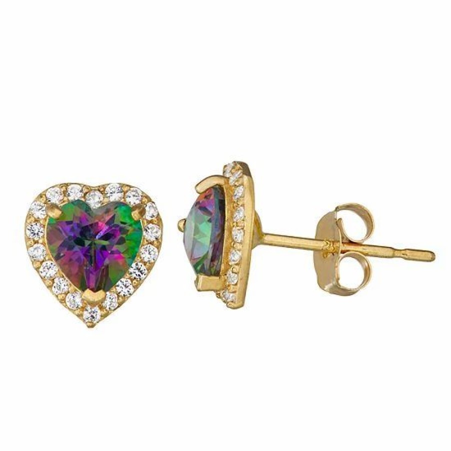 * Designs By Gioelli 10K Gold Gemstone Heart Halo Stud Earrings | Jewelry