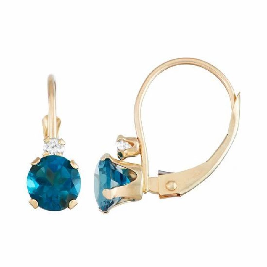 * Designs By Gioelli 10K Gold Round-Cut London Blue Topaz & White Zircon Leverback Earrings | Jewelry