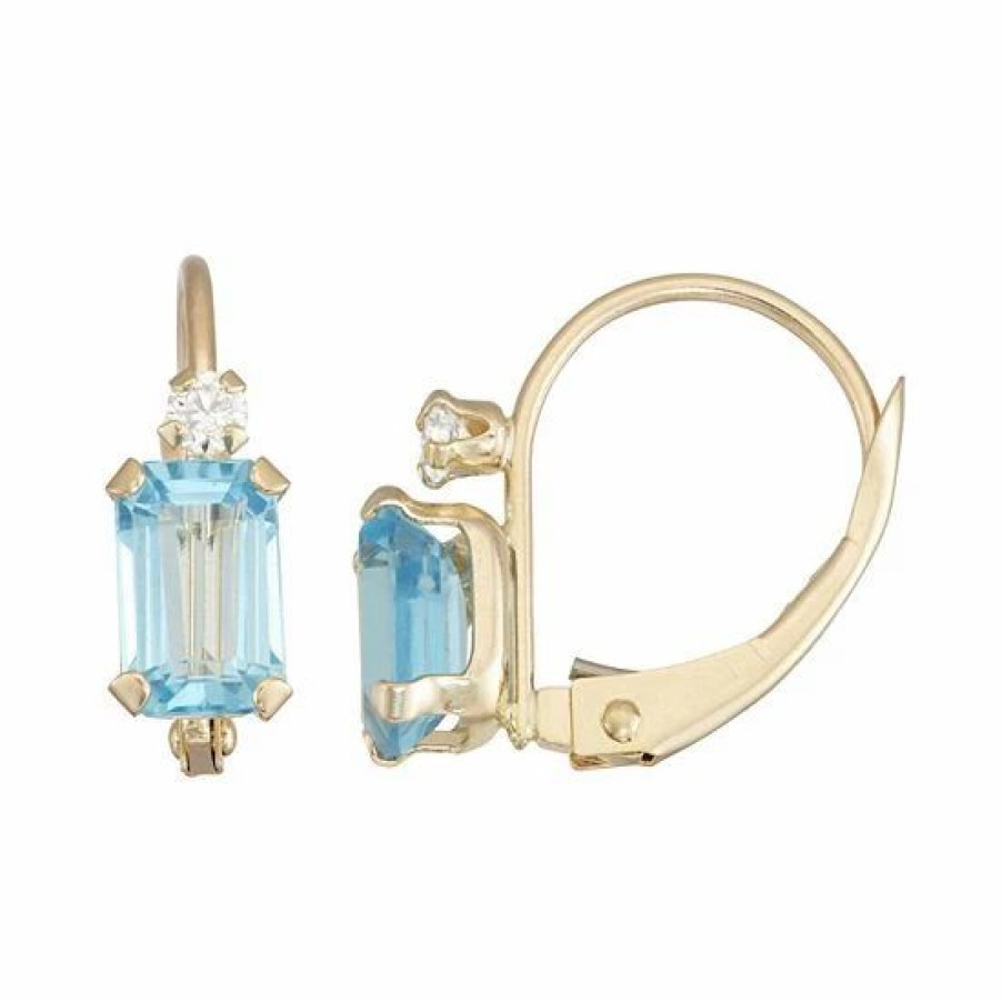 * Designs By Gioelli 10K Gold Emerald-Cut Swiss Blue Topaz & White Zircon Leverback Earrings | Jewelry