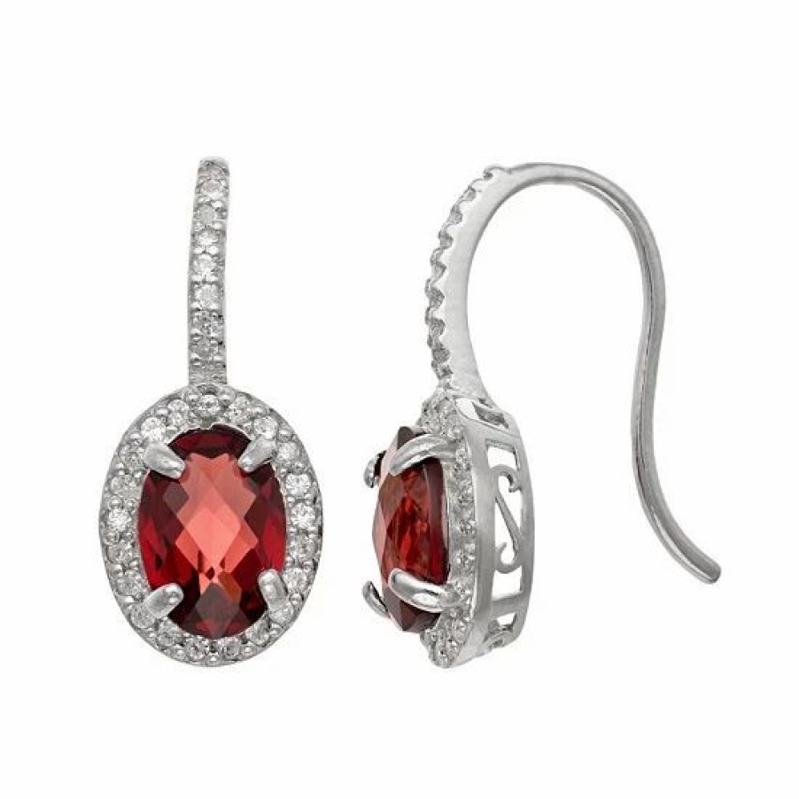 * Designs By Gioelli Sterling Silver Garnet And Lab-Created White Sapphire Halo Drop Earrings | Jewelry