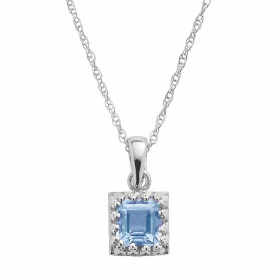 * Designs By Gioelli Sterling Silver Lab-Created Aquamarine Square Pendant | Jewelry