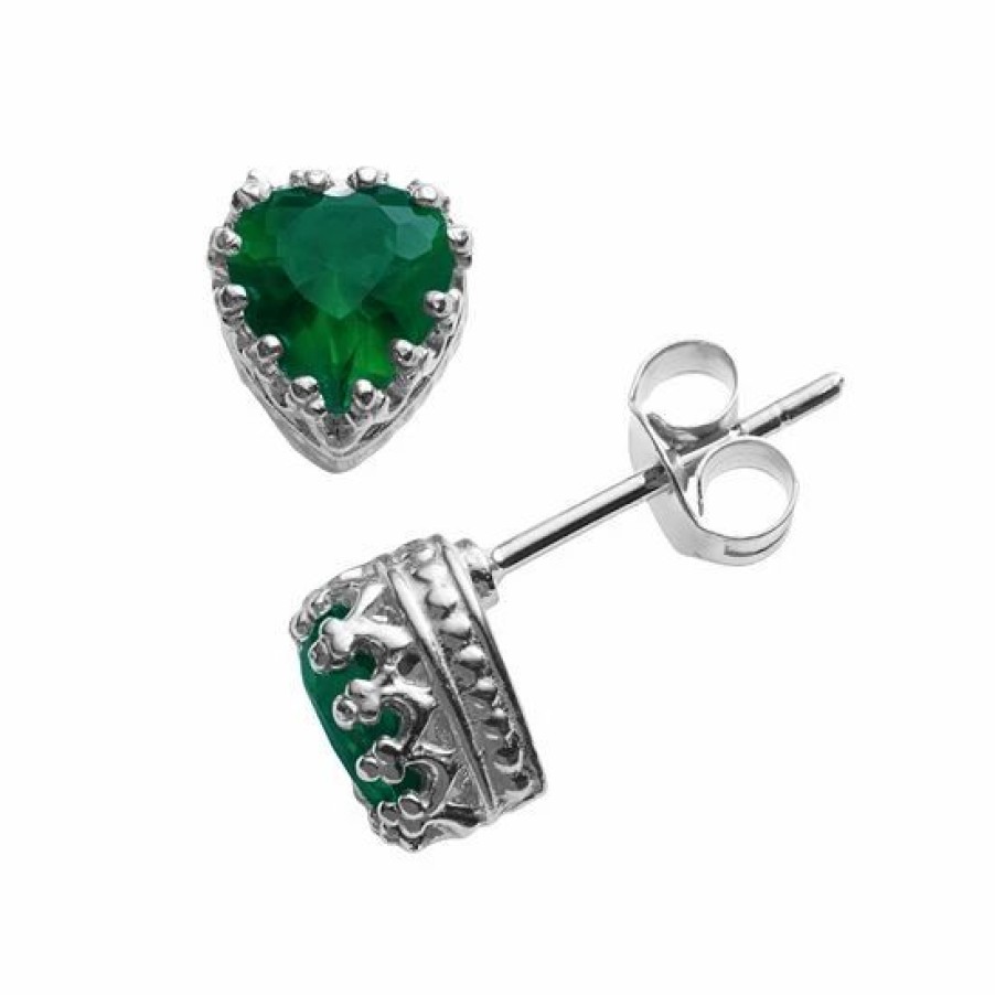 * Designs By Gioelli Sterling Silver Lab-Created Emerald Heart Crown Stud Earrings | Jewelry