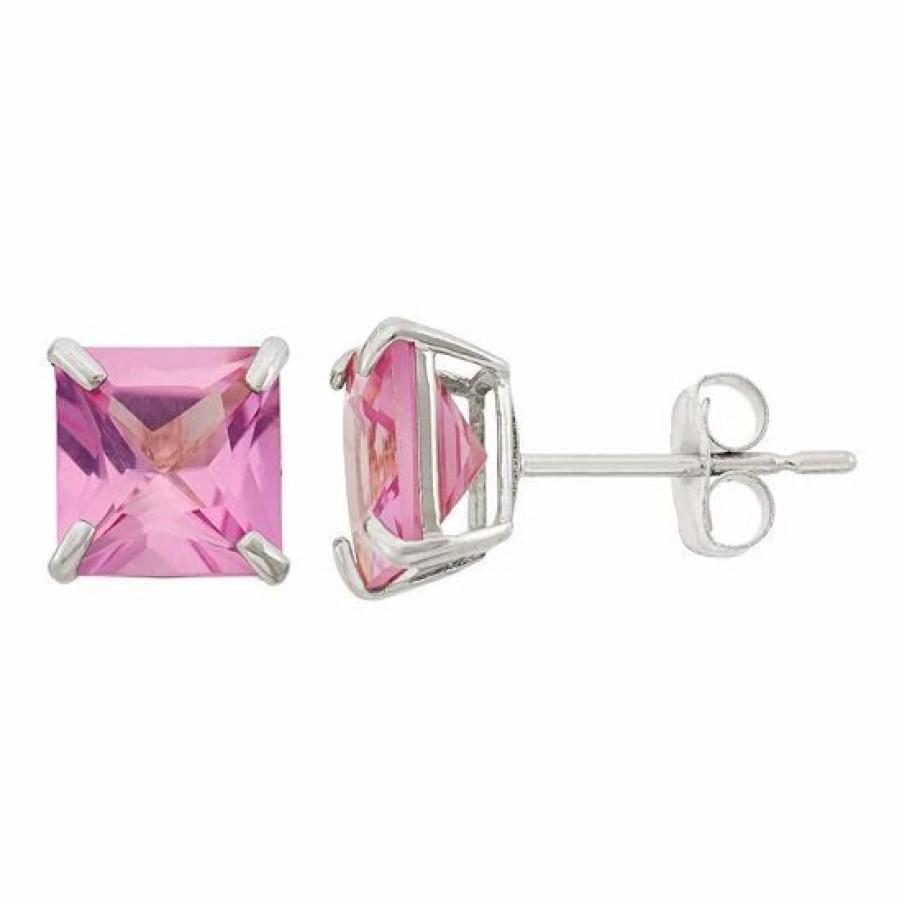 * Designs By Gioelli Lab-Created Pink Sapphire 10K White Gold Stud Earrings | Jewelry