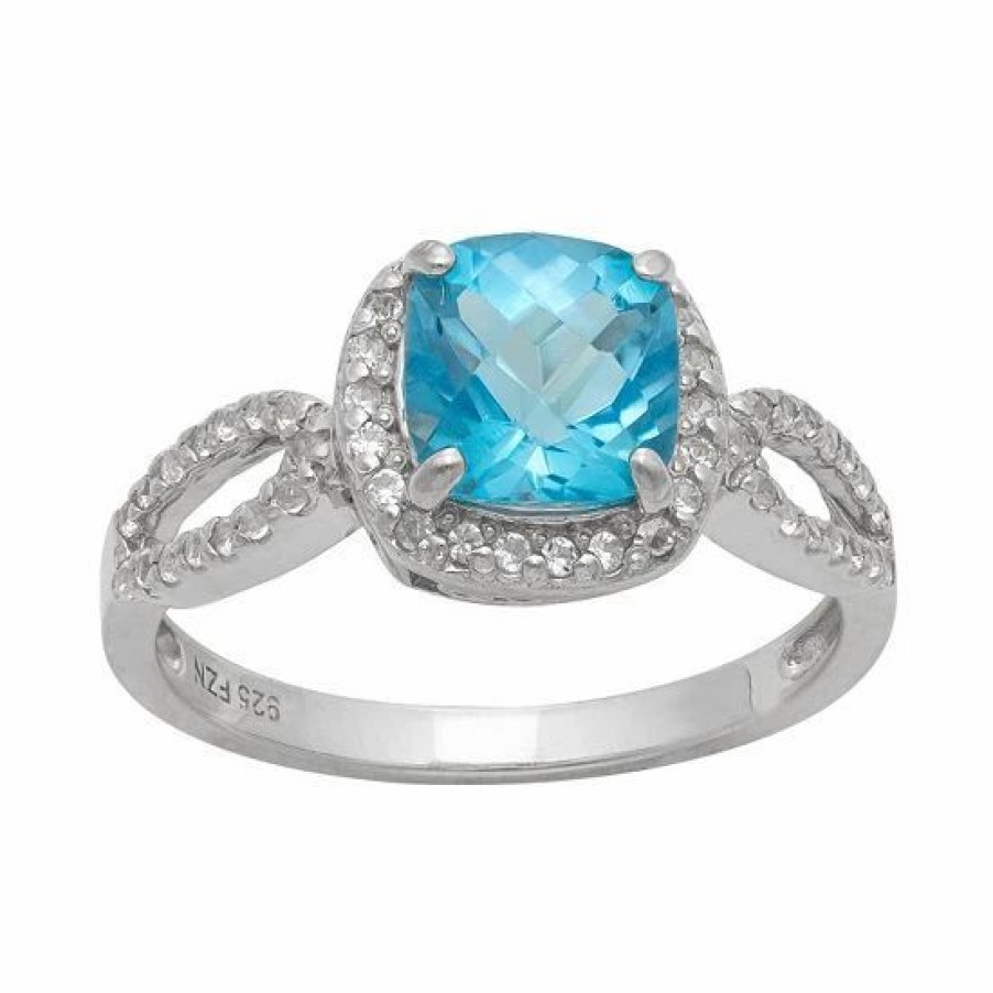 * Designs By Gioelli Sterling Silver Swiss Blue Topaz And Lab-Created White Sapphire Halo Ring | Jewelry