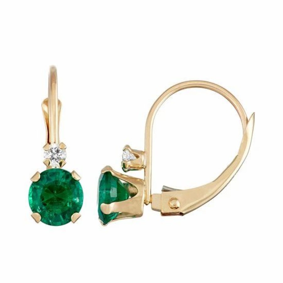 * Designs By Gioelli 10K Gold Round-Cut Lab-Created Emerald & White Zircon Leverback Earrings | Jewelry