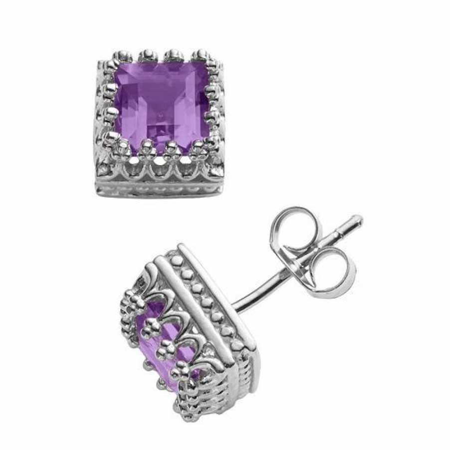 * Designs By Gioelli Sterling Silver Amethyst Crown Stud Earrings | Jewelry