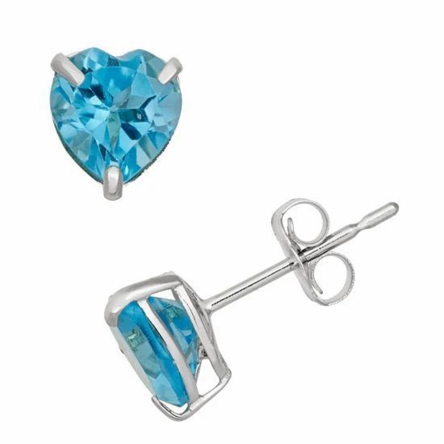 * Designs By Gioelli Swiss Blue Topaz 10K White Gold Heart Stud Earrings | Jewelry