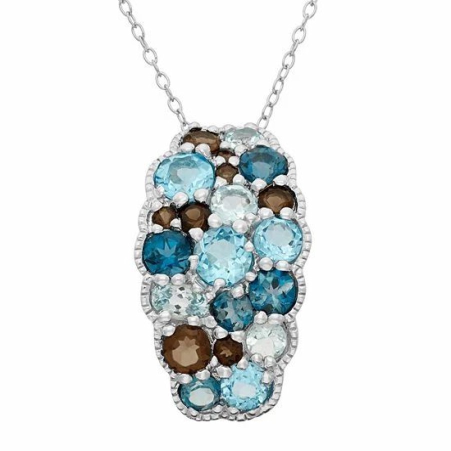 * Designs By Gioelli Sterling Silver Blue Topaz & Smoky Quartz Cluster Pendant | Jewelry