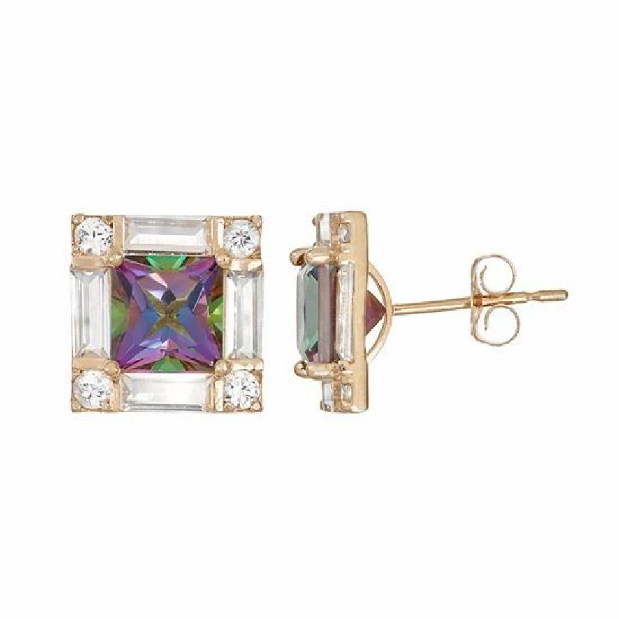 * Designs By Gioelli 10K Gold Mystic Topaz & Lab-Created White Sapphire Square Stud Earrings | Jewelry