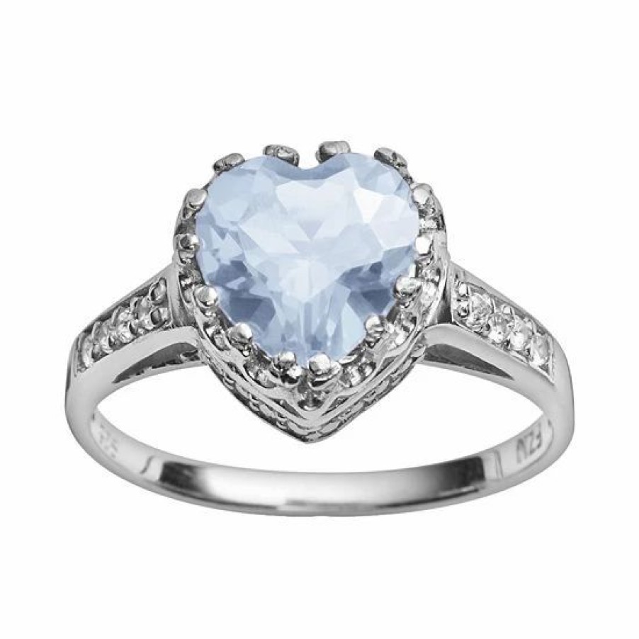 * Designs By Gioelli Sterling Silver Lab-Created Aquamarine And Lab-Created White Sapphire Heart Crown Ring | Jewelry