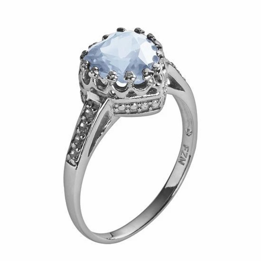 * Designs By Gioelli Sterling Silver Lab-Created Aquamarine And Lab-Created White Sapphire Heart Crown Ring | Jewelry