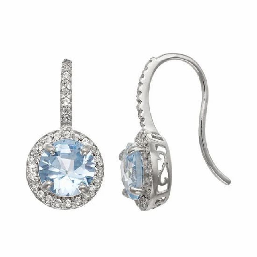 * Designs By Gioelli Sterling Silver Lab-Created Aquamarine And Lab-Created White Sapphire Halo Drop Earrings | Jewelry