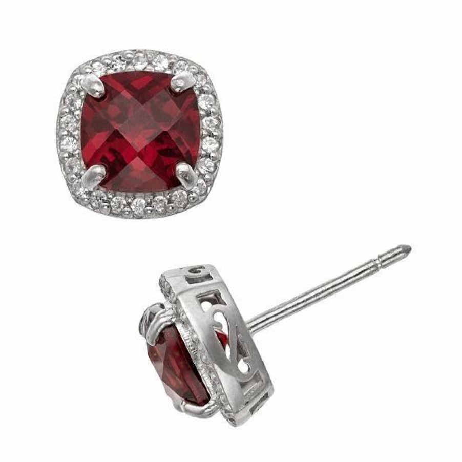 * Designs By Gioelli Sterling Silver Garnet And Lab-Created White Sapphire Halo Stud Earrings | Jewelry