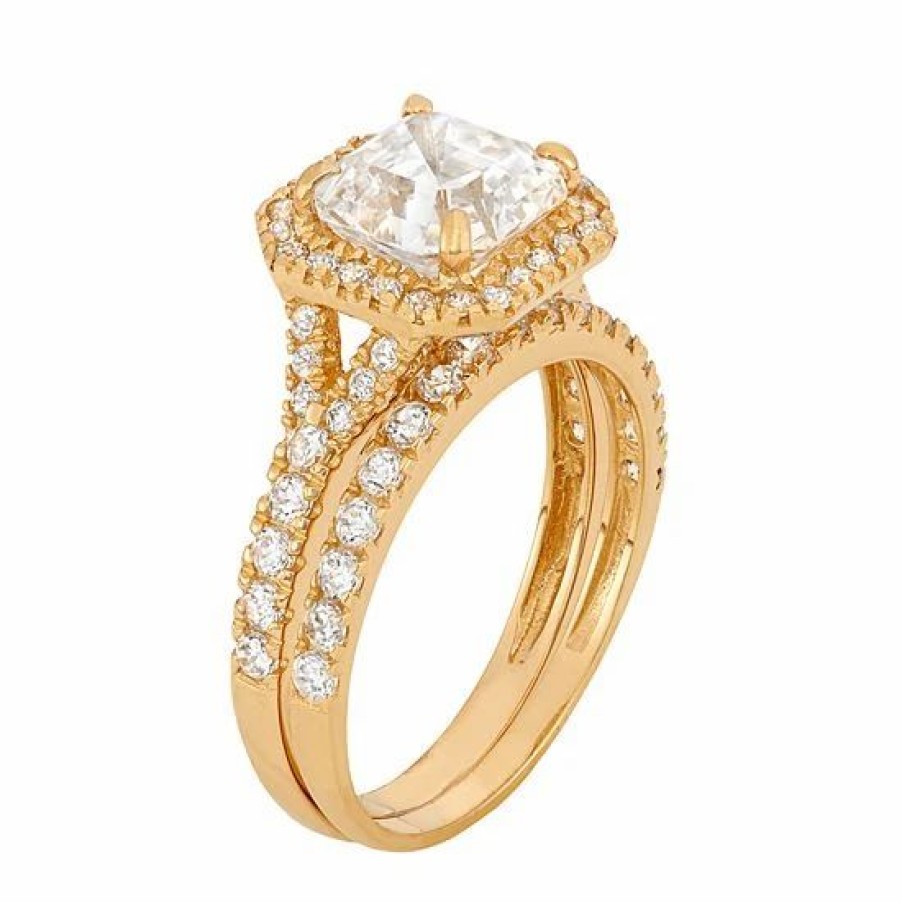 * Designs By Gioelli Cubic Zirconia Halo Engagement Ring Set In 10K Gold | Jewelry