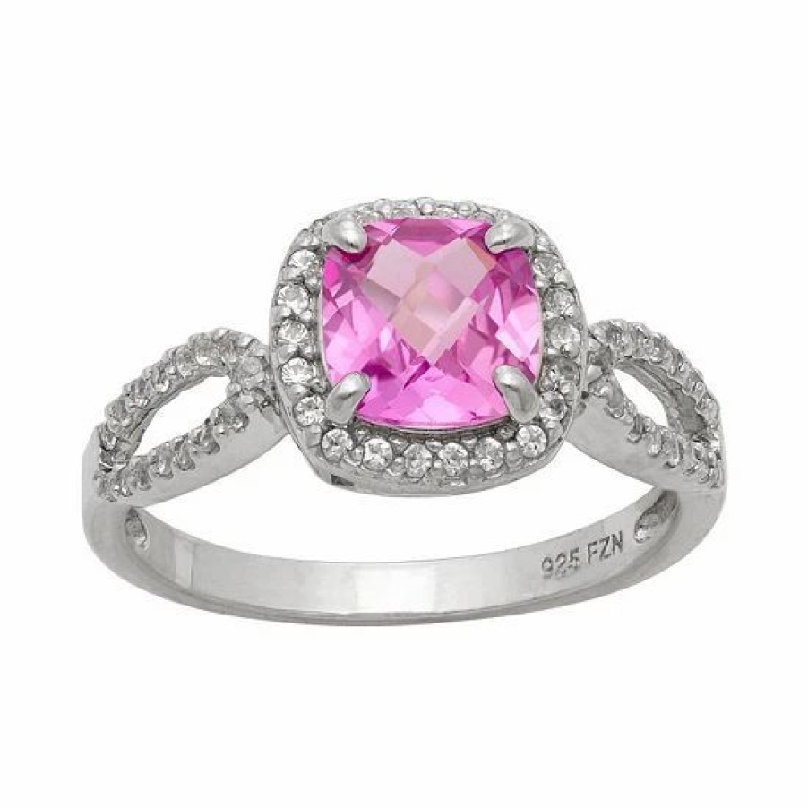 * Designs By Gioelli Sterling Silver Lab-Created Pink Sapphire And Lab-Created White Sapphire Halo Ring | Jewelry