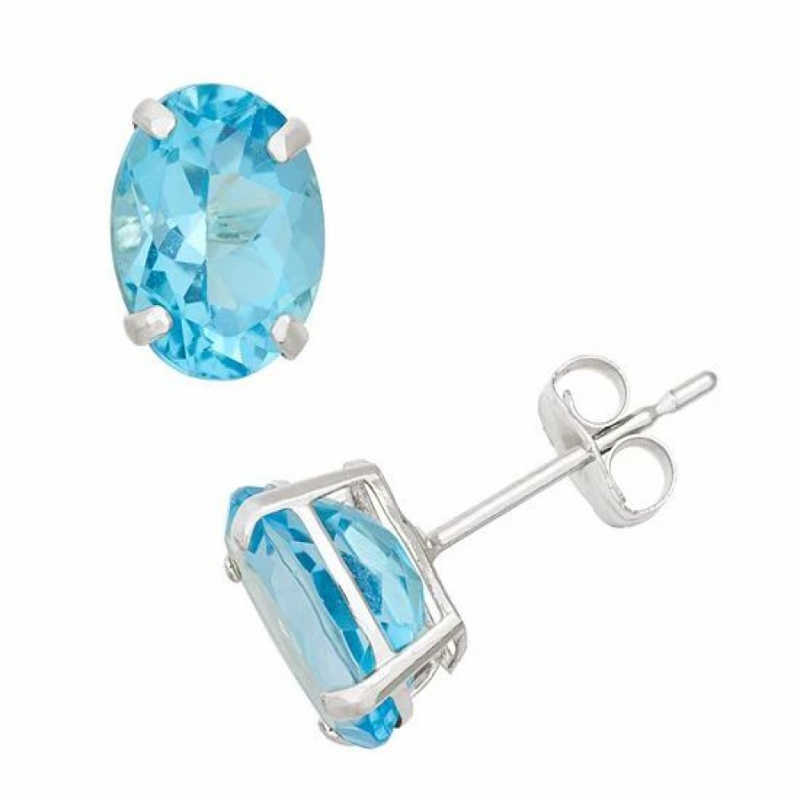 * Designs By Gioelli Swiss Blue Topaz 10K White Gold Oval Stud Earrings | Jewelry