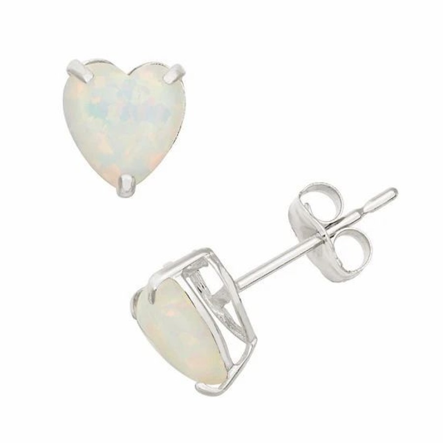 * Designs By Gioelli Lab-Created Opal 10K White Gold Heart Stud Earrings | Jewelry