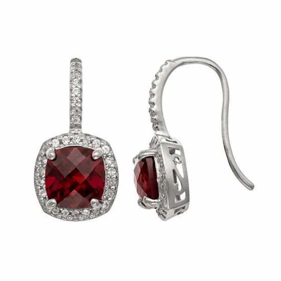 * Designs By Gioelli Sterling Silver Garnet And Lab-Created White Sapphire Halo Drop Earrings | Jewelry