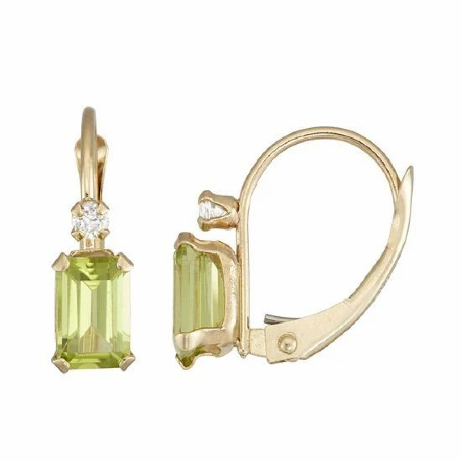 * Designs By Gioelli 10K Gold Emerald-Cut Peridot & White Zircon Leverback Earrings | Jewelry