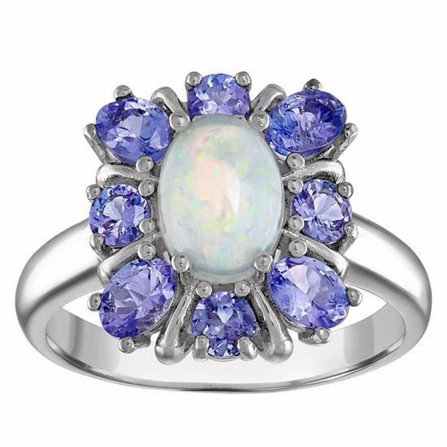 * Designs By Gioelli Sterling Silver White Opal & Tanzanite Flower Ring | Jewelry