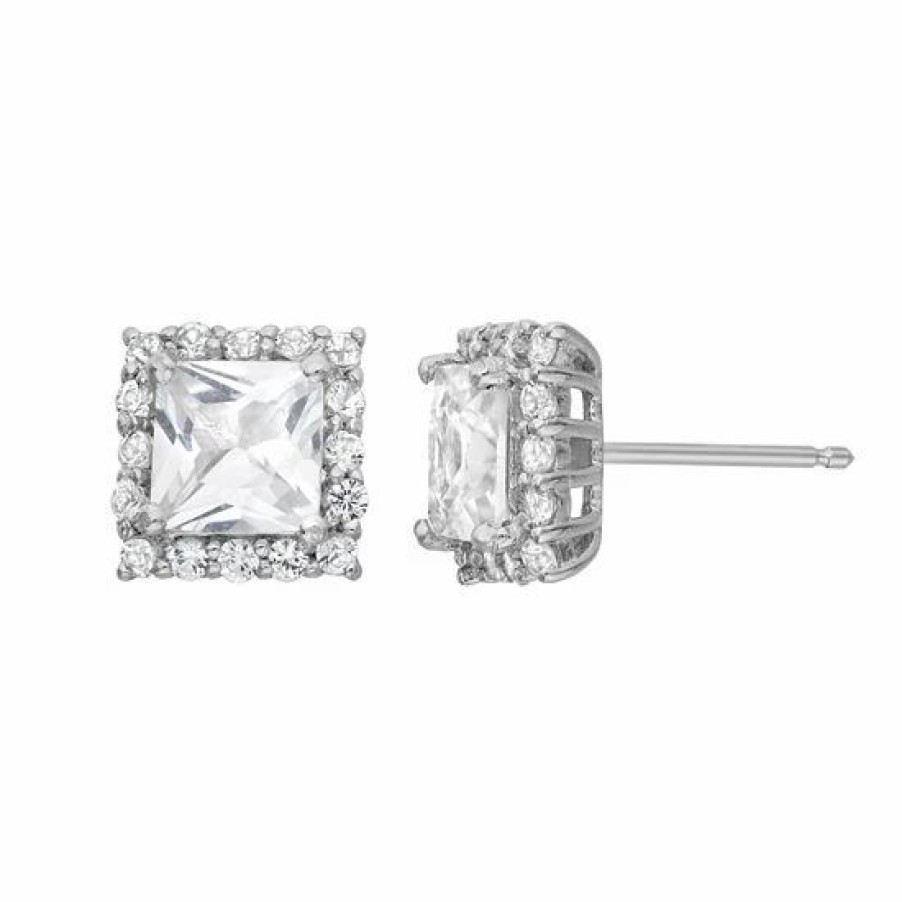 * Designs By Gioelli Lab-Created White Sapphire Sterling Silver Square Halo Stud Earrings | Jewelry