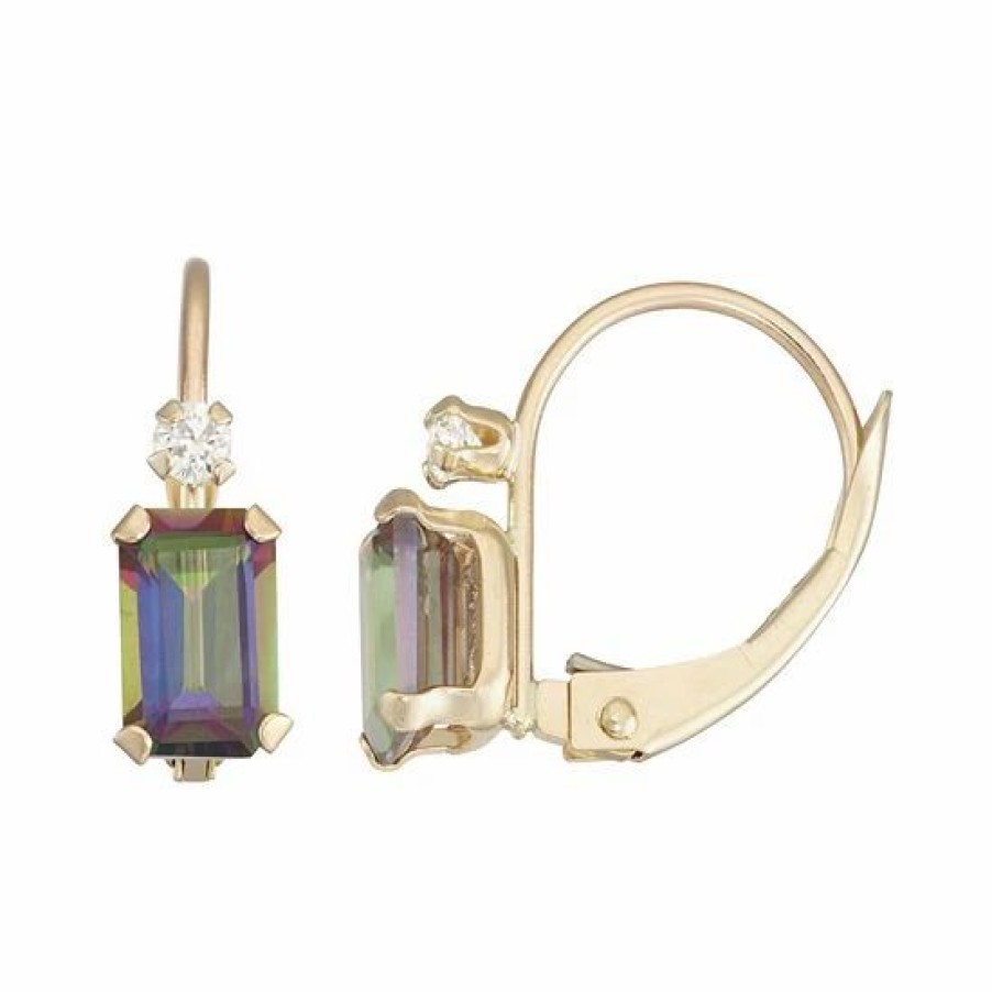 * Designs By Gioelli 10K Gold Emerald-Cut Mystic Fire Topaz & White Zircon Leverback Earrings | Jewelry