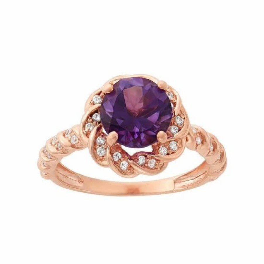 * Designs By Gioelli Amethyst And Lab-Created White Sapphire 14K Rose Gold Over Silver Halo Ring | Jewelry