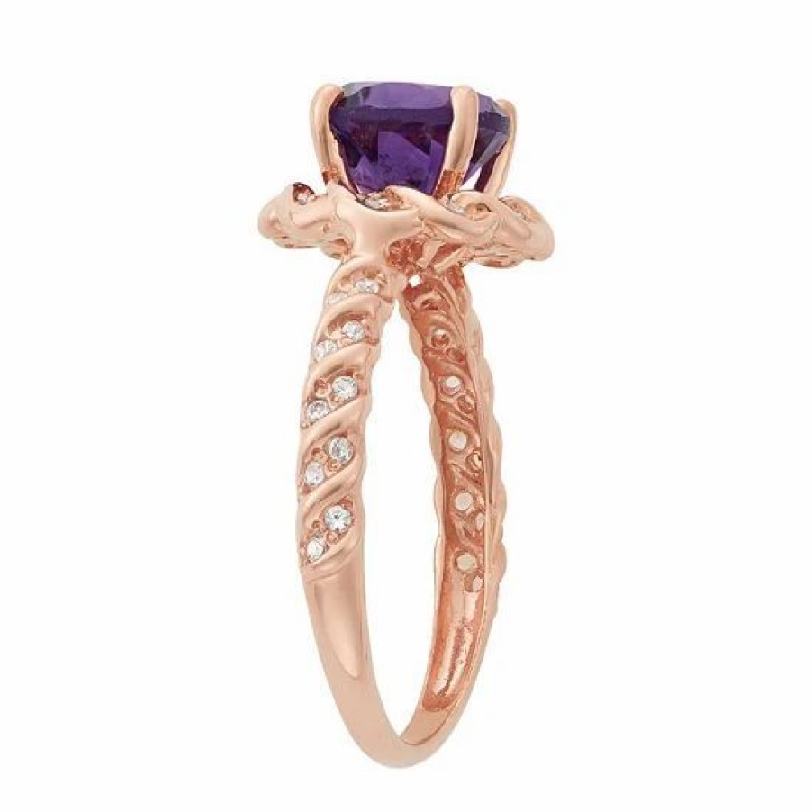 * Designs By Gioelli Amethyst And Lab-Created White Sapphire 14K Rose Gold Over Silver Halo Ring | Jewelry