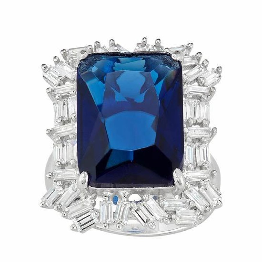 * Designs By Gioelli Sterling Silver Simulated Sapphire & Lab-Created White Sapphire Cluster Ring | Jewelry