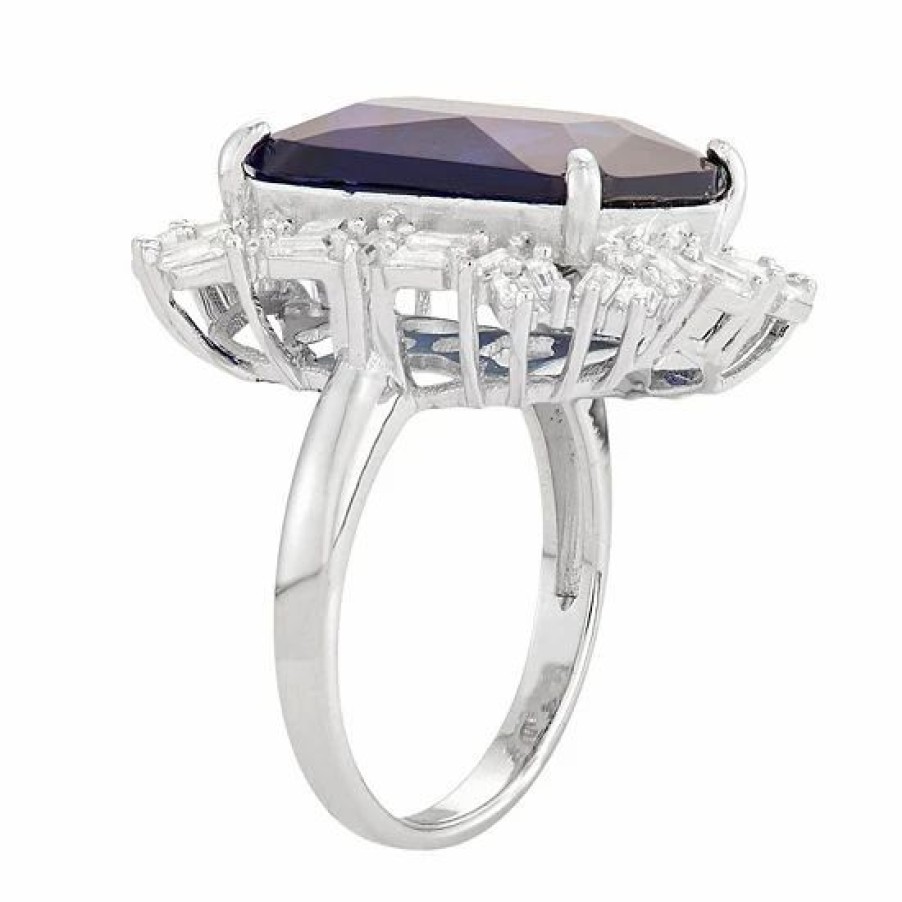 * Designs By Gioelli Sterling Silver Simulated Sapphire & Lab-Created White Sapphire Cluster Ring | Jewelry