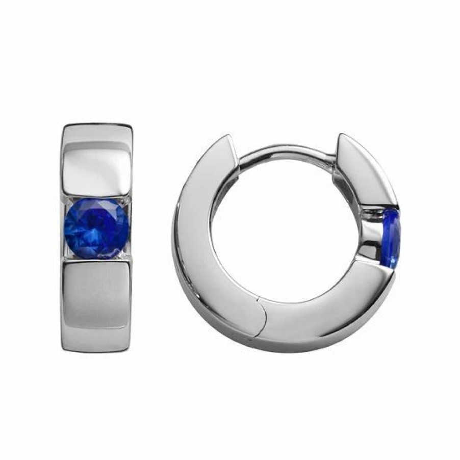 * Designs By Gioelli Sterling Silver Lab-Created Sapphire Hoop Earrings | Jewelry