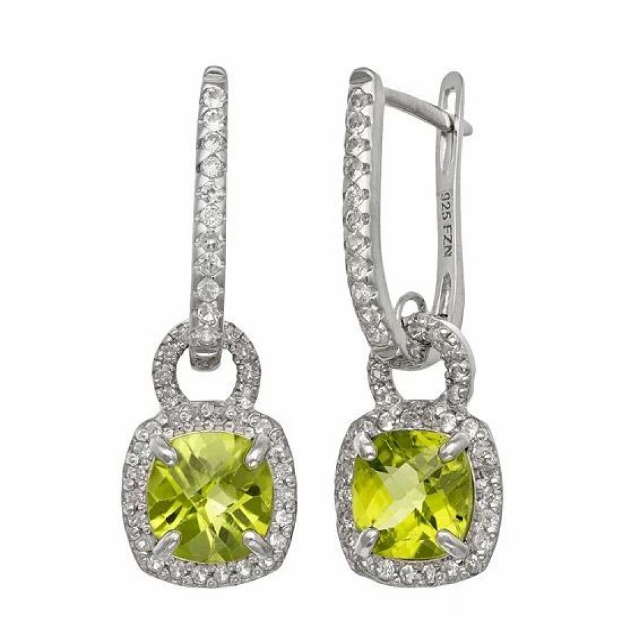 * Designs By Gioelli Sterling Silver Peridot And Lab-Created White Sapphire Square Halo Drop Earrings | Jewelry