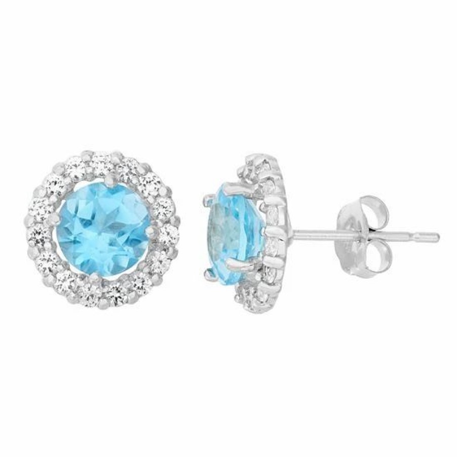 * Designs By Gioelli Lab-Created Blue Topaz & White Topaz 10K White Gold Halo Stud Earrings | Jewelry