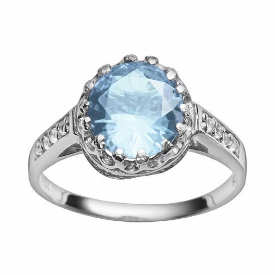 * Designs By Gioelli Sterling Silver Lab-Created Aquamarine And Lab-Created White Sapphire Crown Ring | Jewelry