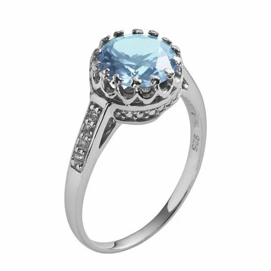 * Designs By Gioelli Sterling Silver Lab-Created Aquamarine And Lab-Created White Sapphire Crown Ring | Jewelry