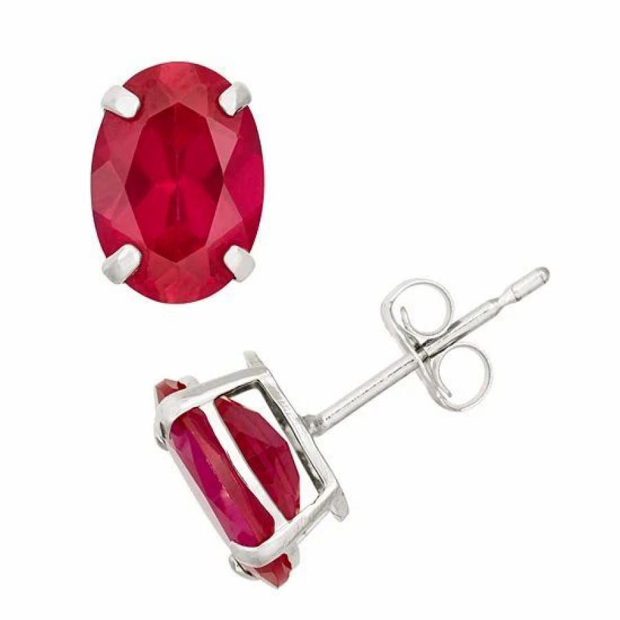 * Designs By Gioelli Lab-Created Ruby 10K White Gold Oval Stud Earrings | Jewelry