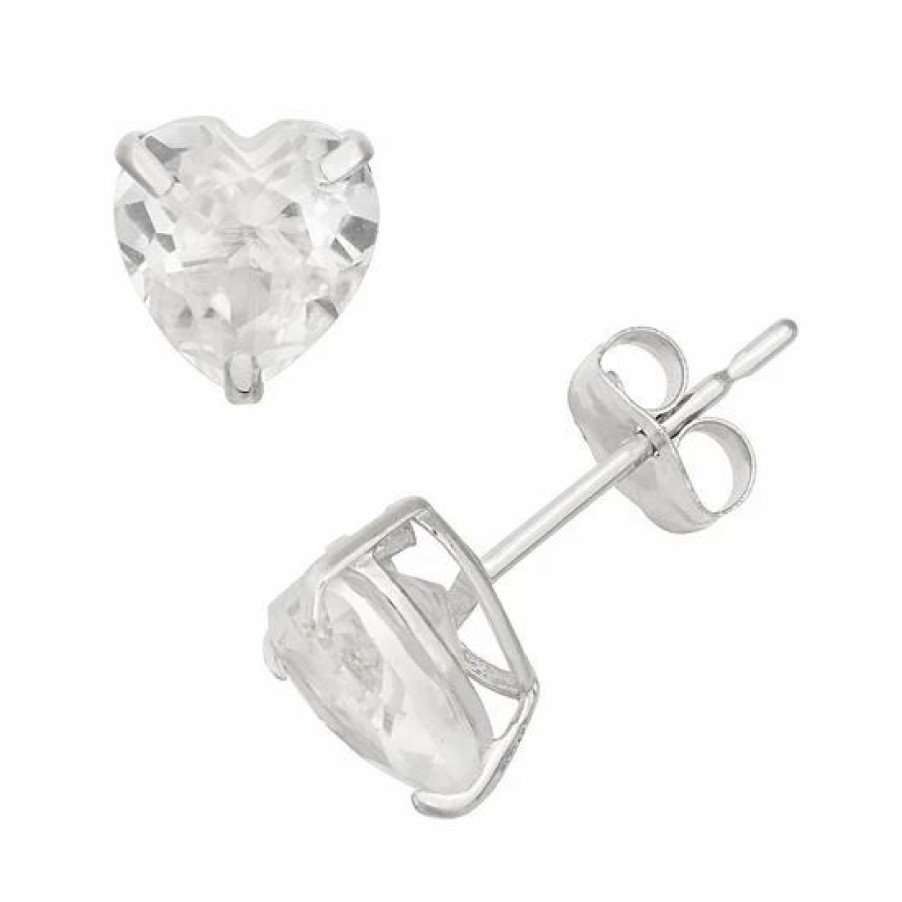 * Designs By Gioelli Lab-Created White Sapphire 10K White Gold Heart Stud Earrings | Jewelry