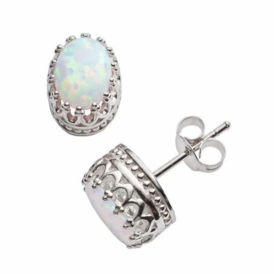 * Designs By Gioelli Sterling Silver Lab-Created Opal Oval Crown Stud Earrings | Jewelry