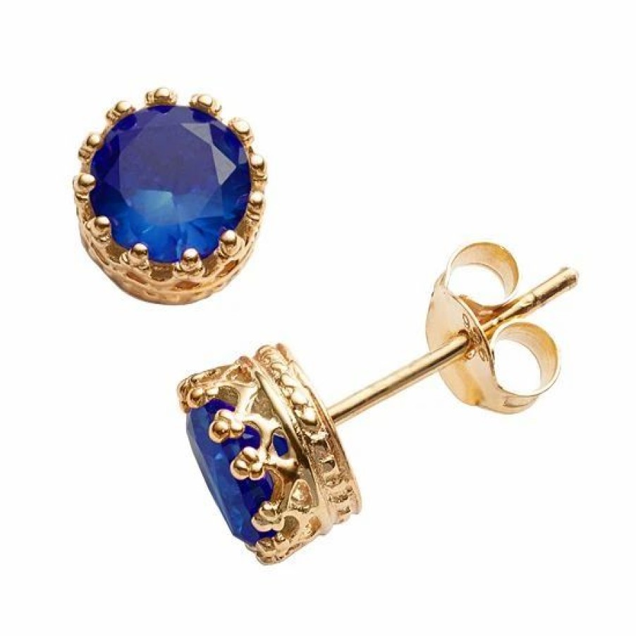 * Designs By Gioelli 14K Gold Over Silver Lab-Created Sapphire Crown Stud Earrings | Jewelry