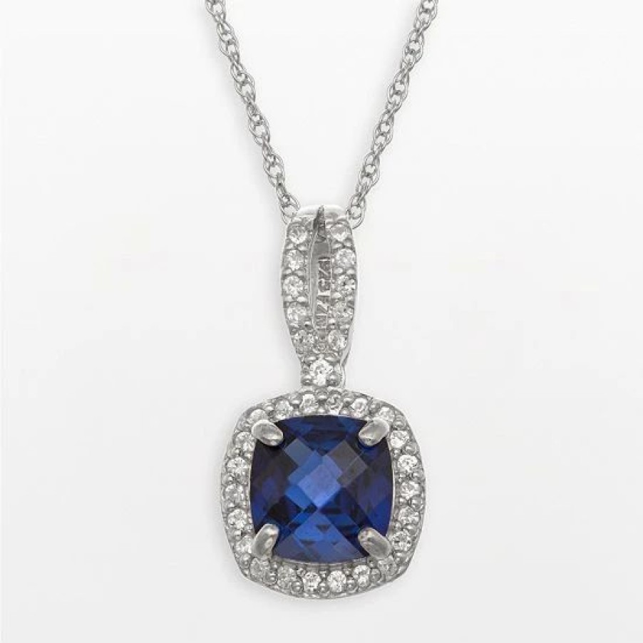 * Designs By Gioelli Sterling Silver Lab-Created Blue And White Sapphire Square Halo Pendant | Jewelry