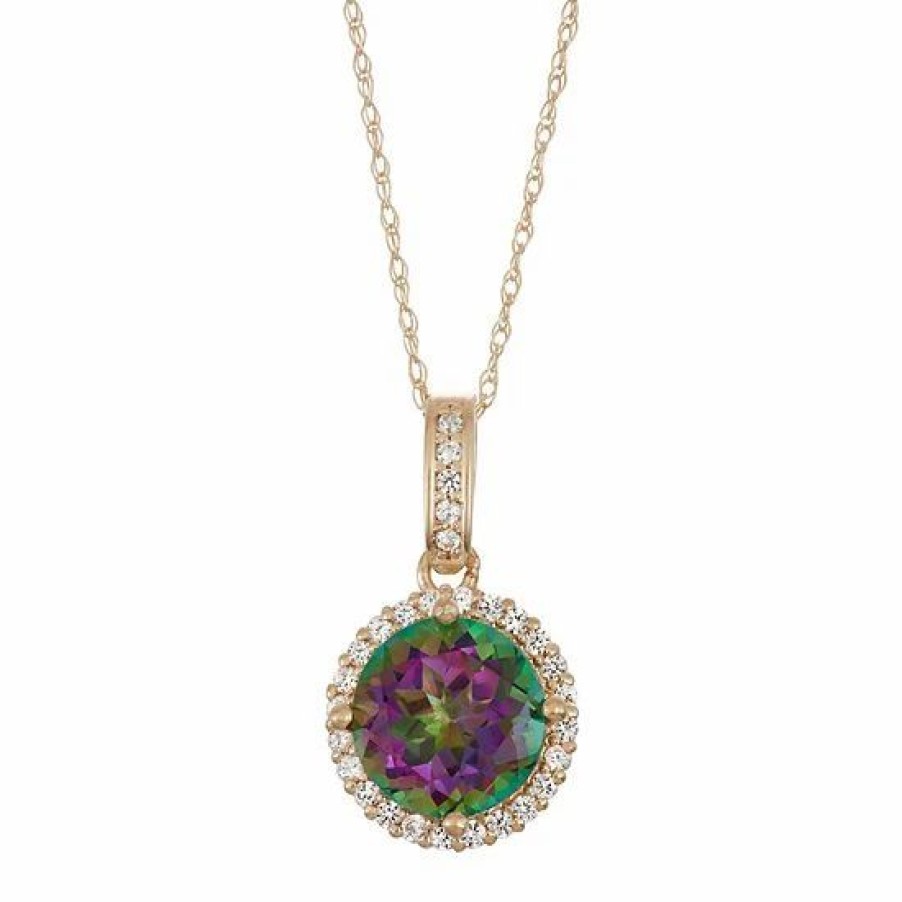 * Designs By Gioelli 10K Gold Mystic Topaz & Lab-Created White Sapphire Halo Pendant Necklace | Jewelry